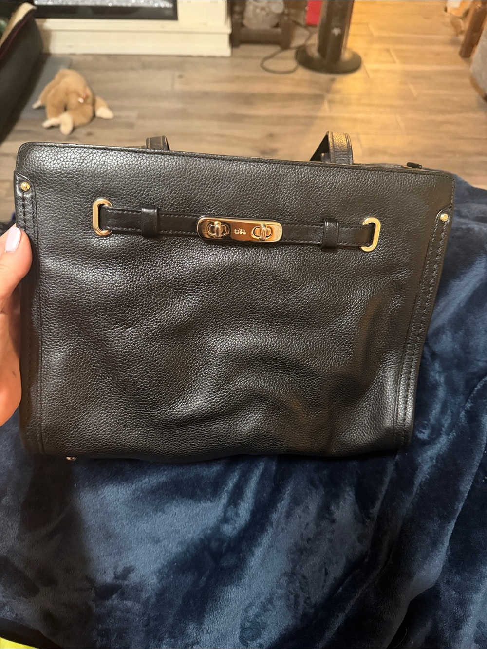 COACH Swagger Frame Satchel Shoulder Bag Black Refined Leather/Brass